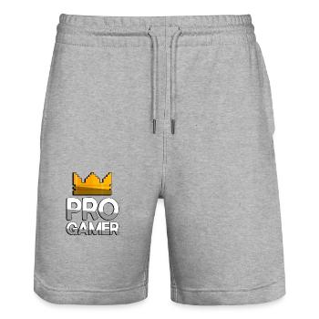 PRO GAMER + King Crown - Gaming - Stanley/Stella Trainer Unisex Organic Jogging Shorts - heather grey - Front - Nik (191cm) & Marisol (170cm)
