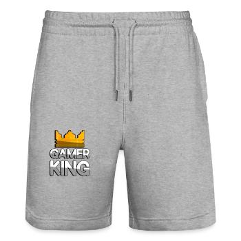 GAMER KING + King Crown - Gaming - Stanley/Stella Trainer Unisex Organic Jogging Shorts - heather grey - Front - Nik (191cm) & Marisol (170cm)