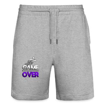 GAME OVER (Violet) + ADN - Jeux - Short de jogging bio TRAINER Stanley/Stella unisexe - gris chiné - Devant - Nik (191cm) & Marisol (170cm)