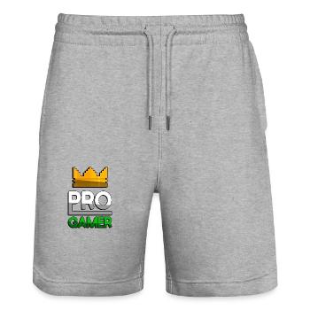 PRO GAMER (Grün) + King Crown - Gaming - Stanley/Stella Unisex Bio Joggingshorts Trainer  - Grau meliert - Vorne - Nik (191cm) & Marisol (170cm)