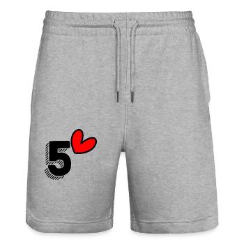 5 ANS. 5e ANNIVERSAIRE. ANNIVERSAIRE 5 ANS. 5 - Short de jogging bio TRAINER Stanley/Stella unisexe - gris chiné - Devant - Nik (191cm) & Marisol (170cm)