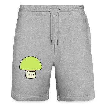 Kawaii Pilz cute grün mit Gesicht - Stanley/Stella Unisex Bio Joggingshorts Trainer  - Grau meliert - Vorne - Nik (191cm) & Marisol (170cm)