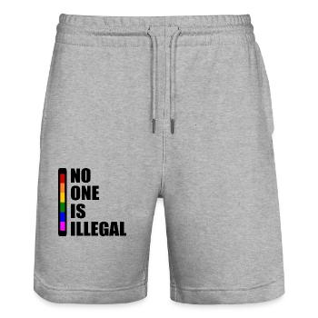 No one is illegal - Stanley/Stella Trainer Unisex Organic Jogging Shorts - heather grey - Front - Nik (191cm) & Marisol (170cm)