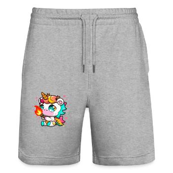 00232 verspieltes Einhorn spielt mit Feuer - Stanley/Stella Unisex Bio Joggingshorts Trainer  - Grau meliert - Vorne - Nik (191cm) & Marisol (170cm)