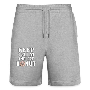 Restez calme et mangez du beignet - Short de jogging bio TRAINER Stanley/Stella unisexe - gris chiné - Devant - Nik (191cm) & Marisol (170cm)