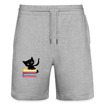 Cat Reading Cat Book Domestic Cat Kitten Books - Stanley/Stella Trainer Unisex Organic Jogging Shorts - heather grey - Front - Nik (191cm) & Marisol (170cm)
