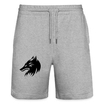 Wolf Head Portrait Tattoo Style - Stanley/Stella Trainer Unisex Organic Jogging Shorts - heather grey - Front - Nik (191cm) & Marisol (170cm)