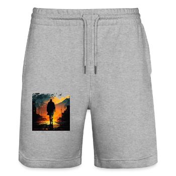 Urban Sunset Wanderer - Stanley/Stella Trainer Unisex Organic Jogging Shorts - heather grey - Front - Nik (191cm) & Marisol (170cm)