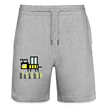 Bee Blockchain Logo - Stanley/Stella Trainer Unisex Organic Jogging Shorts - heather grey - Front - Nik (191cm) & Marisol (170cm)