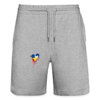 Solidarität mit der Ukraine – Mein Herz ist gebroc - Stanley/Stella Unisex Bio Joggingshorts Trainer  - Grau meliert - Vorne - Nik (191cm) & Marisol (170cm)