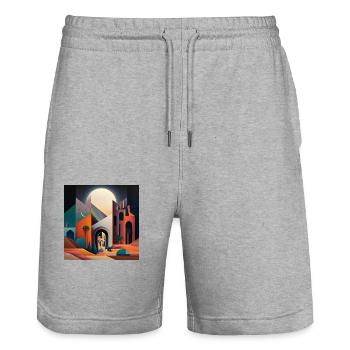 The Bauhaus Legacy - Stanley/Stella Trainer Unisex Organic Jogging Shorts - heather grey - Front - Nik (191cm) & Marisol (170cm)