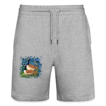 Oiseaux - Short de jogging bio TRAINER Stanley/Stella unisexe - gris chiné - Devant - Nik (191cm) & Marisol (170cm)