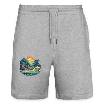 Strand - Stanley/Stella Unisex Bio Joggingshorts Trainer  - Grau meliert - Vorne - Nik (191cm) & Marisol (170cm)