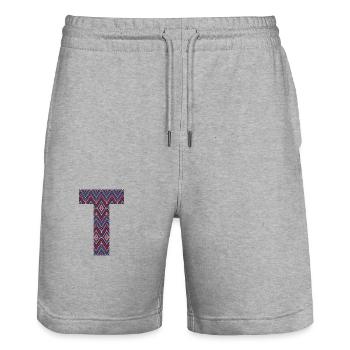 Monogram Letter T- geometric pattern - Stanley/Stella Trainer Unisex Organic Jogging Shorts - heather grey - Front - Nik (191cm) & Marisol (170cm)