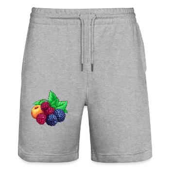 Framboises mûres et abricot - Short de jogging bio TRAINER Stanley/Stella unisexe - gris chiné - Devant - Nik (191cm) & Marisol (170cm)