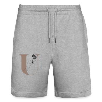 Letter U Magic Butterfly - Stanley/Stella Trainer Unisex Organic Jogging Shorts - heather grey - Front - Nik (191cm) & Marisol (170cm)
