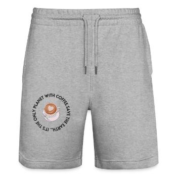 Coffee for sustainability - Stanley/Stella Trainer Unisex Organic Jogging Shorts - heather grey - Front - Nik (191cm) & Marisol (170cm)