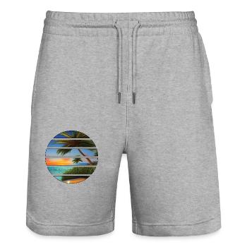 Palm Island Summer Holiday Sun Palm Beach - Stanley/Stella Trainer Unisex Organic Jogging Shorts - heather grey - Front - Nik (191cm) & Marisol (170cm)