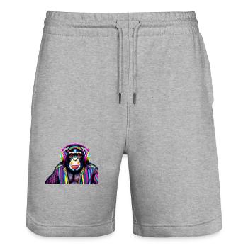 Schimpanse mit Kopfhörer in bunt - Stanley/Stella Unisex Bio Joggingshorts Trainer  - Grau meliert - Vorne - Nik (191cm) & Marisol (170cm)