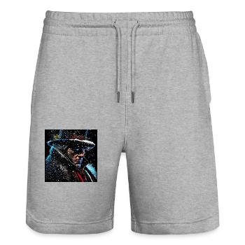 Ebenezer Scrooge Portrait - Stanley/Stella Trainer Unisex Organic Jogging Shorts - heather grey - Front - Nik (191cm) & Marisol (170cm)
