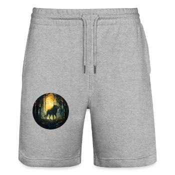 Mystical Wolf - Stanley/Stella Trainer Unisex Organic Jogging Shorts - heather grey - Front - Nik (191cm) & Marisol (170cm)