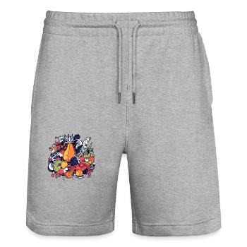 Les anifruits n 4 - Short de jogging bio TRAINER Stanley/Stella unisexe - gris chiné - Devant - Nik (191cm) & Marisol (170cm)