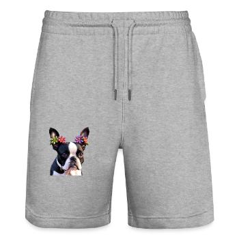 chien bouledogue français - Short de jogging bio TRAINER Stanley/Stella unisexe - gris chiné - Devant - Nik (191cm) & Marisol (170cm)