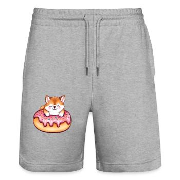 Shiba Inus süßer Riesen-Donut-Genuss - Stanley/Stella Unisex Bio Joggingshorts Trainer  - Grau meliert - Vorne - Nik (191cm) & Marisol (170cm)