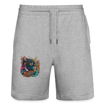 Beautiful Cat Design - Stanley/Stella Trainer Unisex Organic Jogging Shorts - heather grey - Front - Nik (191cm) & Marisol (170cm)