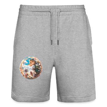 Anime Cat Boy - Stanley/Stella Trainer Unisex Organic Jogging Shorts - heather grey - Front - Nik (191cm) & Marisol (170cm)