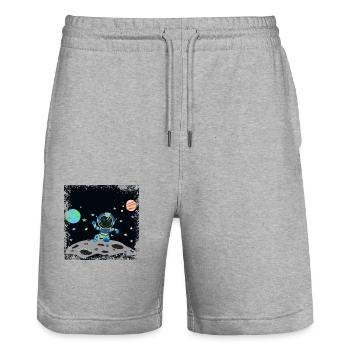 Blue Blue Grunge Astronaut - Stanley/Stella Trainer Unisex Organic Jogging Shorts - heather grey - Front - Nik (191cm) & Marisol (170cm)