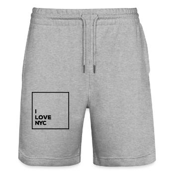 I Love Series: I L NYC, blk print, frame - Stanley/Stella Trainer Unisex Organic Jogging Shorts - heather grey - Front - Nik (191cm) & Marisol (170cm)