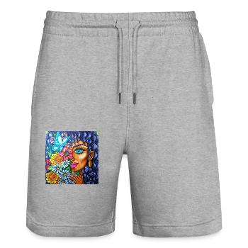 Mädchen mit Blumen - Stanley/Stella Unisex Bio Joggingshorts Trainer  - Grau meliert - Vorne - Nik (191cm) & Marisol (170cm)