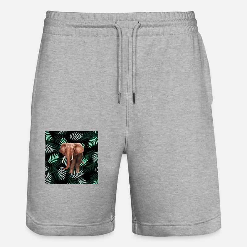 Palmen-Muster, Elefant Palm Pattern, Elephant - Stanley/Stella Trainer Unisex Organic Jogging Shorts - heather grey