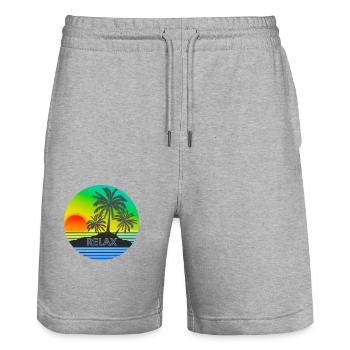 RELAX with sunset and palm trees holiday motif - Stanley/Stella Trainer Unisex Organic Jogging Shorts - heather grey - Front - Nik (191cm) & Marisol (170cm)