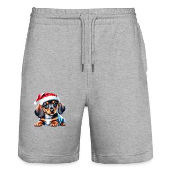 Dachshund Christmas X-Mas Dog Dachshund Puppy - Stanley/Stella Trainer Unisex Organic Jogging Shorts - heather grey - Front - Nik (191cm) & Marisol (170cm)