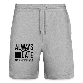 Always Late But Worth The Wait. Always Too Late - Stanley/Stella Trainer Unisex Organic Jogging Shorts - heather grey - Front - Nik (191cm) & Marisol (170cm)