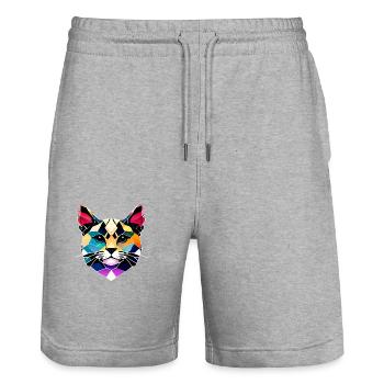 Chat, Animal de compagnie, Chat domestique, Chaton, Propriétaire de chat - Short de jogging bio TRAINER Stanley/Stella unisexe - gris chiné - Devant - Nik (191cm) & Marisol (170cm)