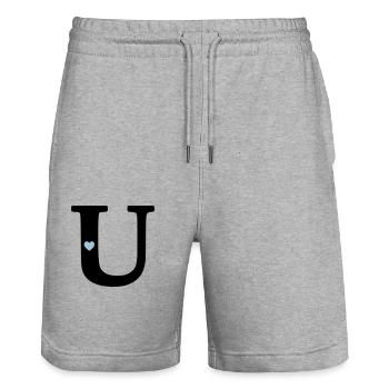 Letter U Initial Letter - Stanley/Stella Trainer Unisex Organic Jogging Shorts - heather grey - Front - Nik (191cm) & Marisol (170cm)
