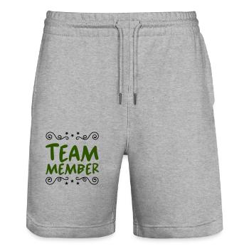 Team Member - Stanley/Stella Trainer Unisex Organic Jogging Shorts - heather grey - Front - Nik (191cm) & Marisol (170cm)