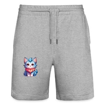 Cat - Kawaii Style - Stanley/Stella Trainer Unisex Organic Jogging Shorts - heather grey - Front - Nik (191cm) & Marisol (170cm)