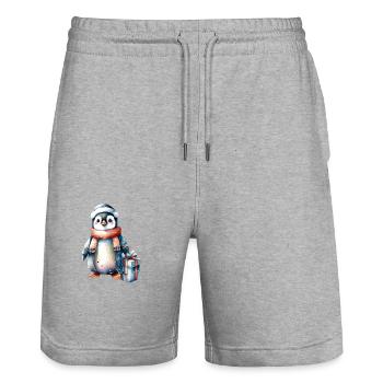 Penguin Christmas Santa Hat Winter Design - Stanley/Stella Trainer Unisex Organic Jogging Shorts - heather grey - Front - Nik (191cm) & Marisol (170cm)