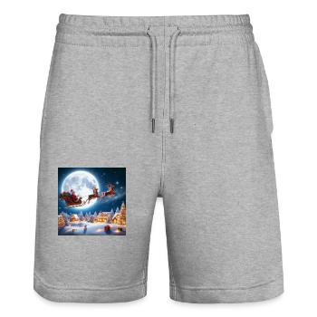 Santa Claus Sleigh Reindeer Christmas Tree Christmas Eve Gifts - Stanley/Stella Trainer Unisex Organic Jogging Shorts - heather grey - Front - Nik (191cm) & Marisol (170cm)