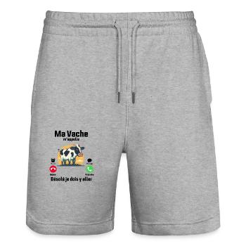Ma vache m'appelle désolé je dois y aller - vache - Short de jogging bio TRAINER Stanley/Stella unisexe - gris chiné - Devant - Nik (191cm) & Marisol (170cm)