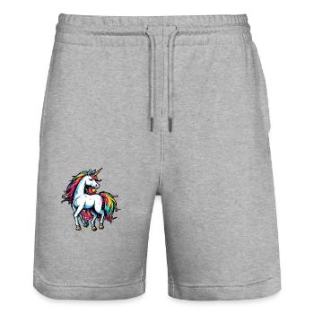 Licorne / Cheval / Fille / Créature mythique / Conte de fées - Short de jogging bio TRAINER Stanley/Stella unisexe - gris chiné - Devant - Nik (191cm) & Marisol (170cm)