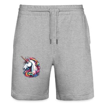 Licorne / Cheval / Fille / Créature mythique / Conte de fées - Short de jogging bio TRAINER Stanley/Stella unisexe - gris chiné - Devant - Nik (191cm) & Marisol (170cm)