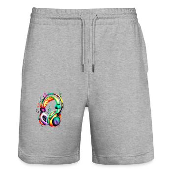 Casques, Chanteurs, Voix, Musiciens, Gamers, Écouter de la musique - Short de jogging bio TRAINER Stanley/Stella unisexe - gris chiné - Devant - Nik (191cm) & Marisol (170cm)