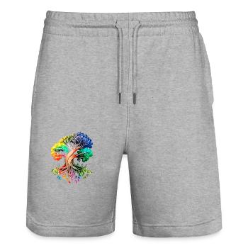 Tree of Life Yoga Tree of Life Meditation - Stanley/Stella Trainer Unisex Organic Jogging Shorts - heather grey - Front - Nik (191cm) & Marisol (170cm)