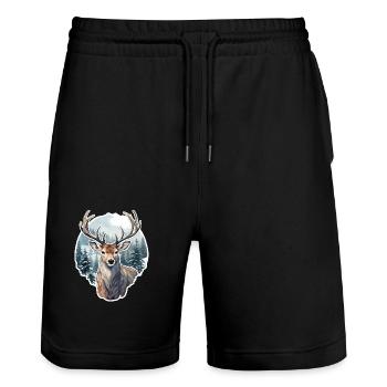 Cerf d’hiver - Short de jogging bio TRAINER Stanley/Stella unisexe - noir - Devant - Nik (191cm) & Marisol (170cm)