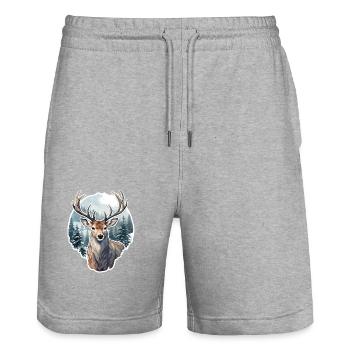 Cerf d’hiver - Short de jogging bio TRAINER Stanley/Stella unisexe - gris chiné - Devant - Nik (191cm) & Marisol (170cm)